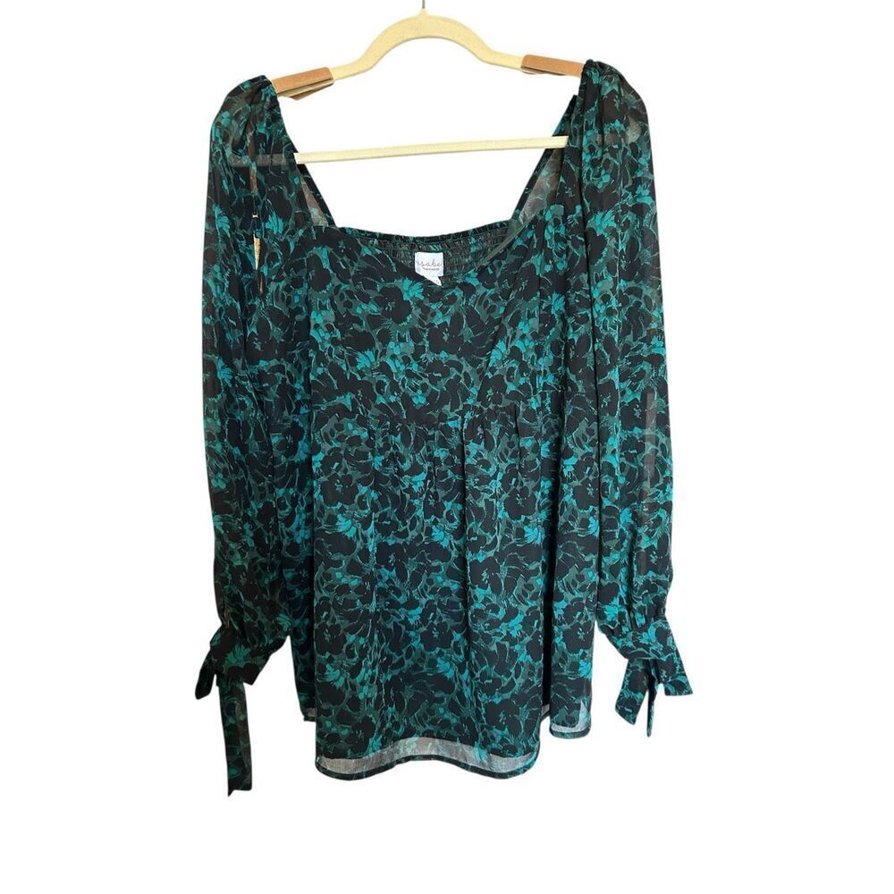 Isabel Maternity Black Green Floral Blouse XL Sheer Long Sleeve Top Ingrid & Isa
